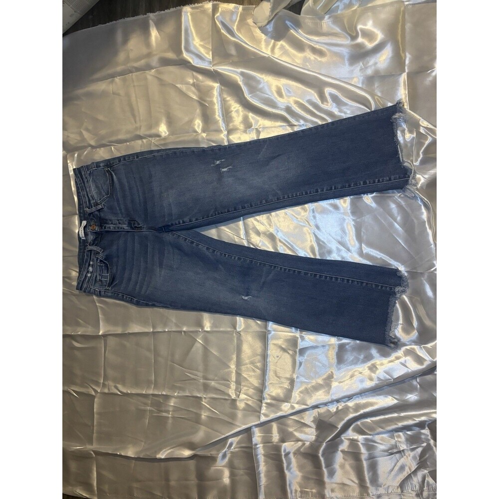Flying Monkey Quince Mid Rise distressed raw hem ankle bootcut jeans sz 30